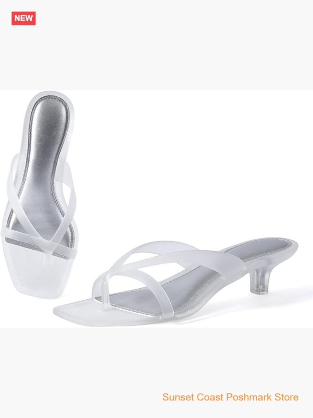 Women Clear Jelly Kitten Heels Flip Flop Sandals Waterproof PVC Thong Heel